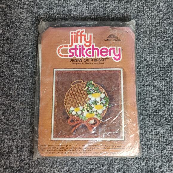 Vintage Jiffy Stitchery Daisies On A Basket Kit #214 Barbara Jennings - Picture 1 of 6